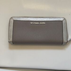 Michael Kors Silver and Gray Zip-Around Wallet
